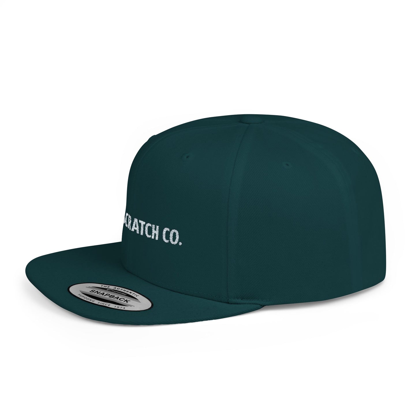 Scratch Co. Flat Bill Snapback Hat — Embroidered Logo Cap