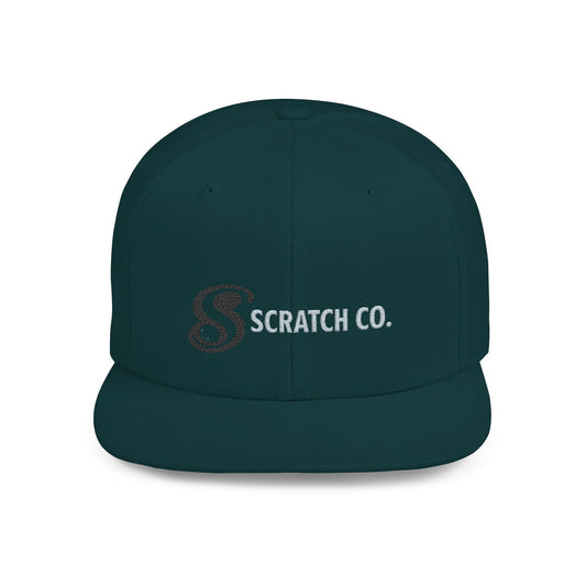 Scratch Co. Flat Bill Snapback Hat — Embroidered Logo Cap
