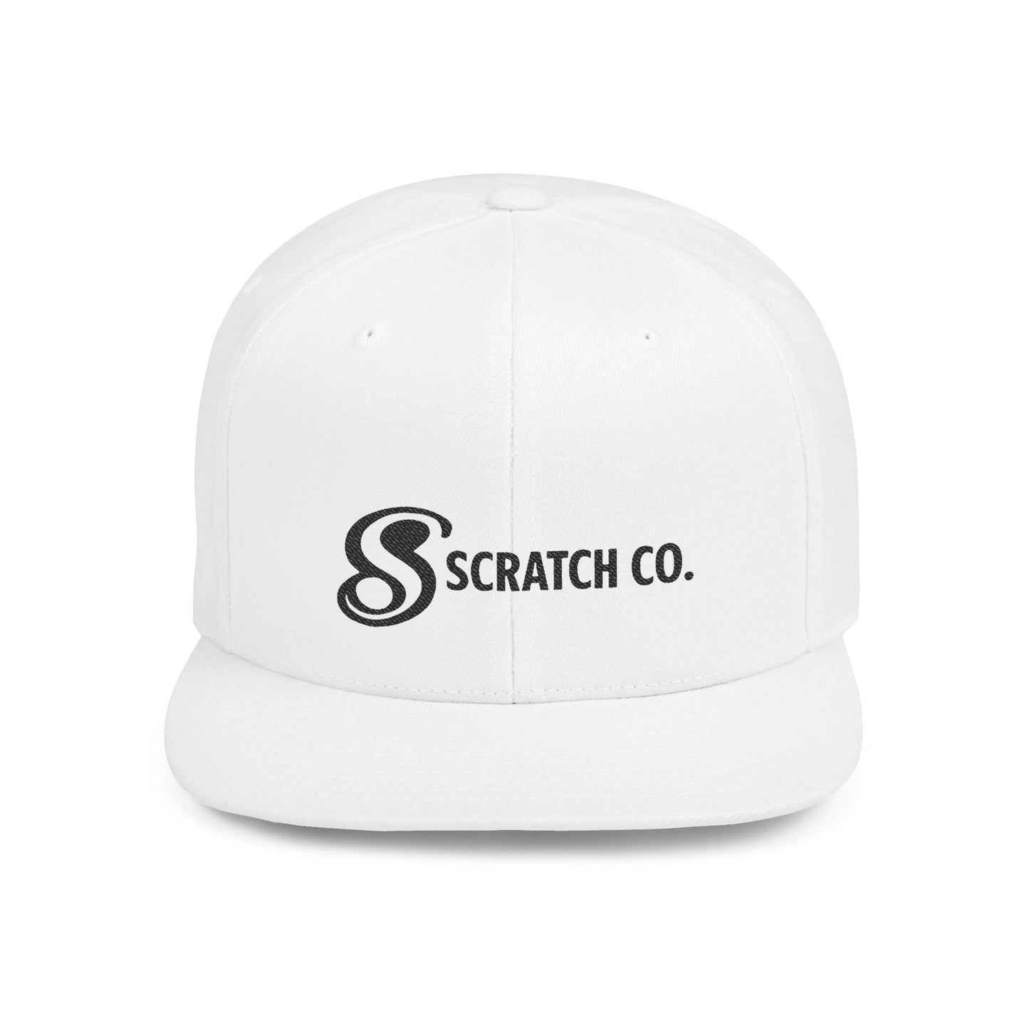 Scratch Co. Flat Bill Snapback Hat — Embroidered Logo Cap