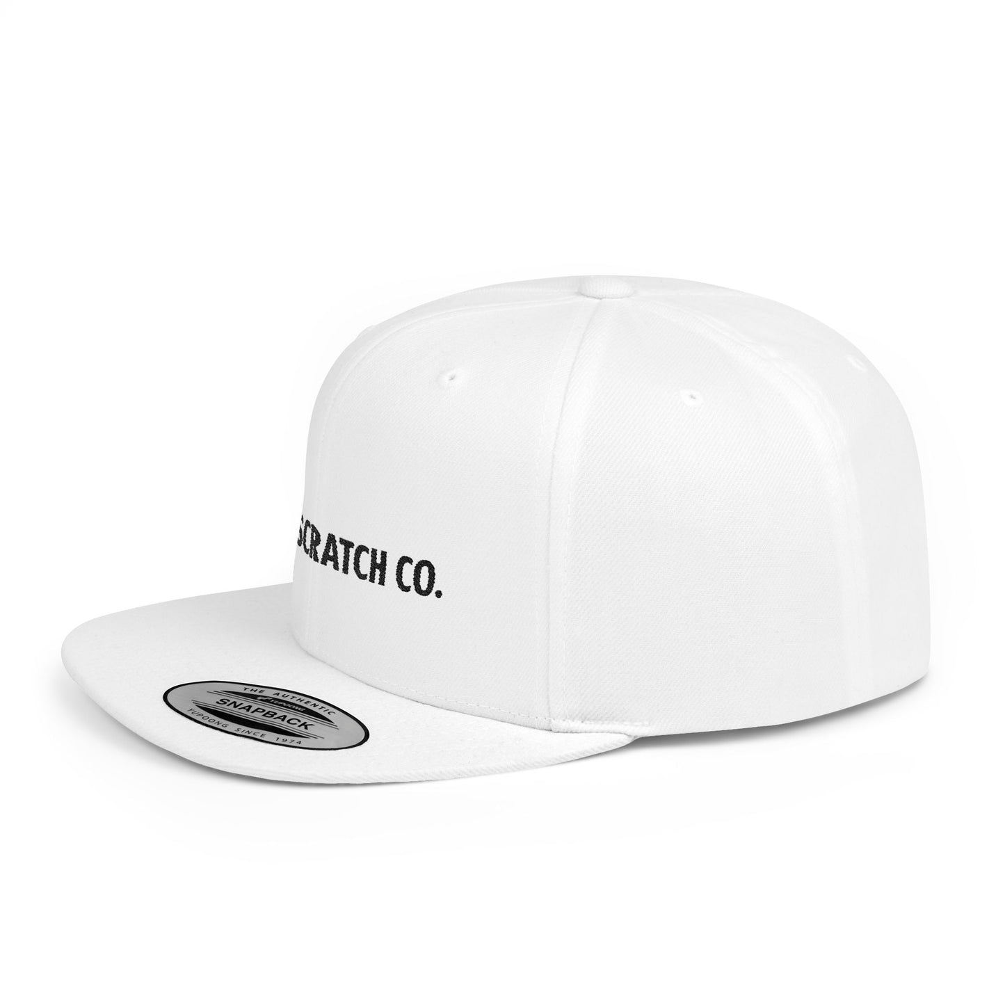 Scratch Co. Flat Bill Snapback Hat — Embroidered Logo Cap