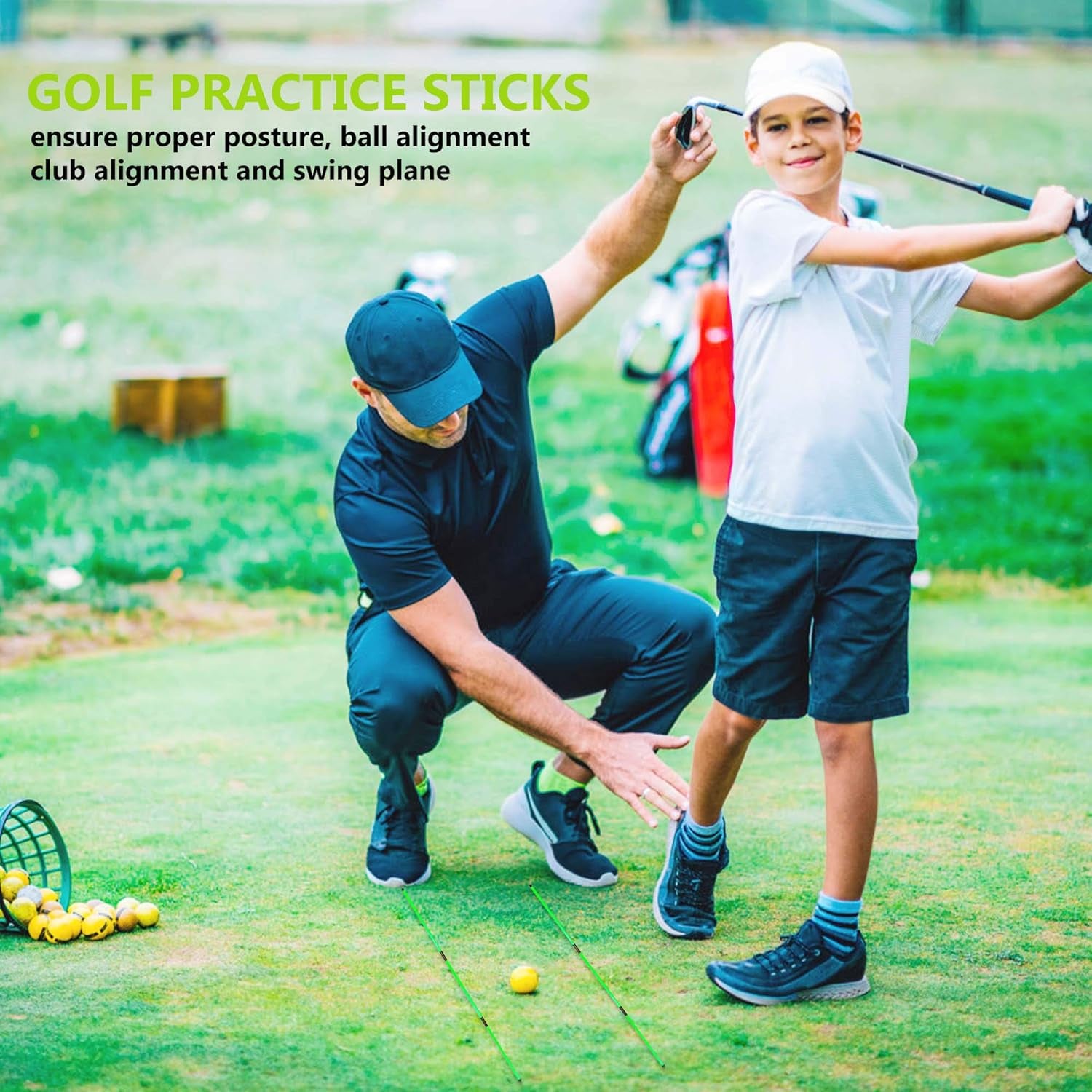 Golf Alignment Stick - Upgraded 48" Golf Sticks Training Aid 2 Pack for Aiming, Putting, Full Swing Trainer, Posture Corrector with Clear Tube Case Golf Gifts for Men Women Golfers