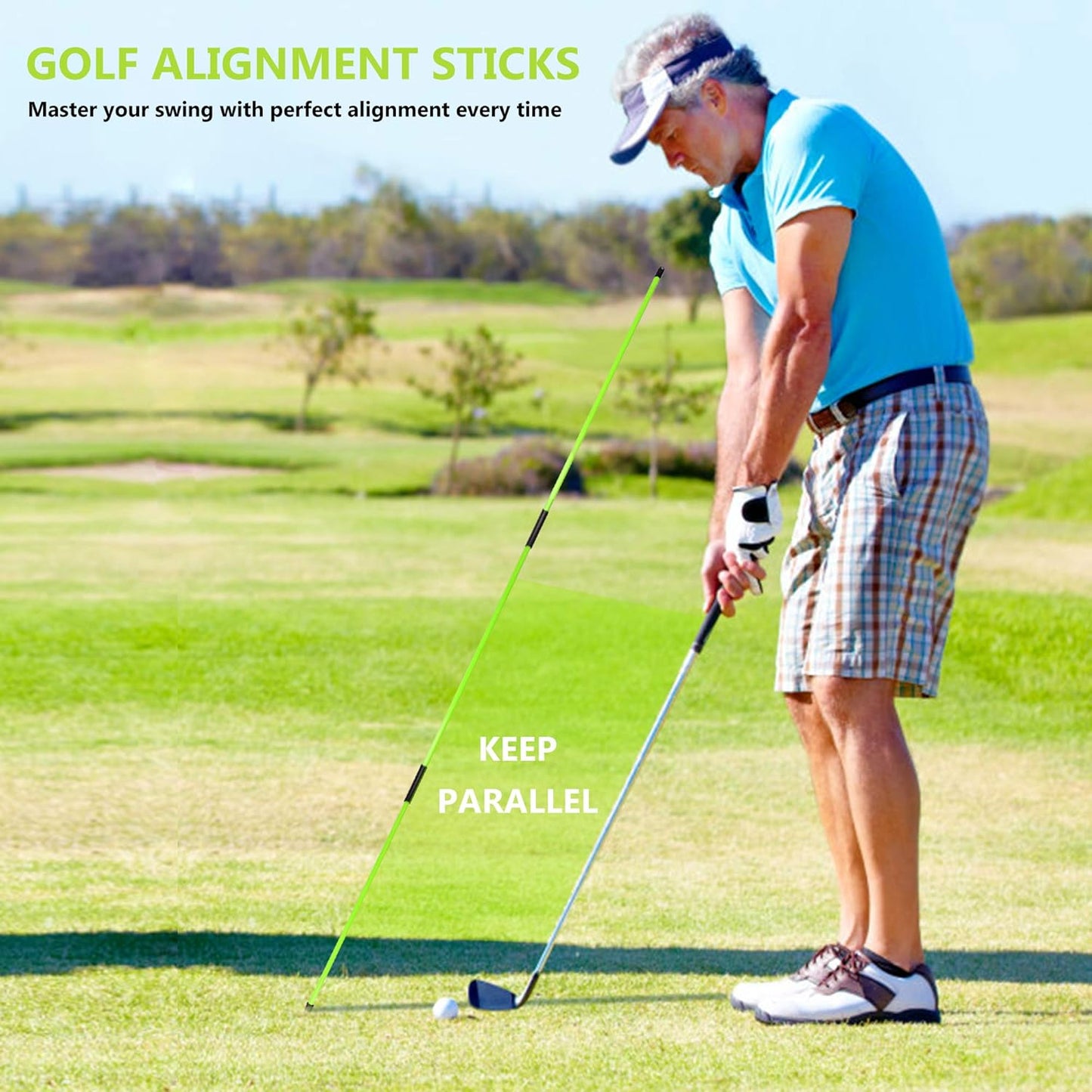 Golf Alignment Stick - Upgraded 48" Golf Sticks Training Aid 2 Pack for Aiming, Putting, Full Swing Trainer, Posture Corrector with Clear Tube Case Golf Gifts for Men Women Golfers
